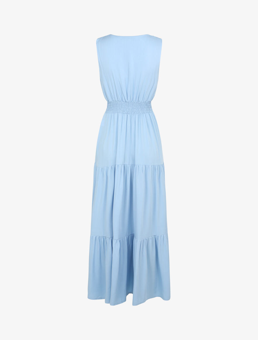 Robe longue cintrée à taille élastiquée - Bleu ciel - 2