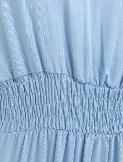 Robe longue cintrée à taille élastiquée - Bleu ciel - 3