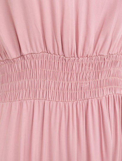Robe longue cintrée à taille élastiquée - Rose - 3