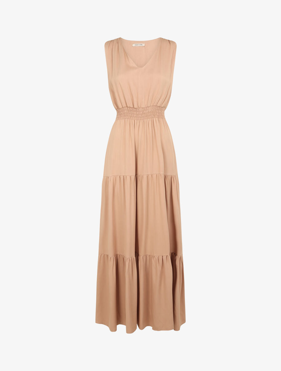 Robe longue cintrée à taille élastiquée - Taupe - 4