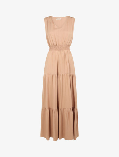 Robe longue cintrée à taille élastiquée - Taupe - 4