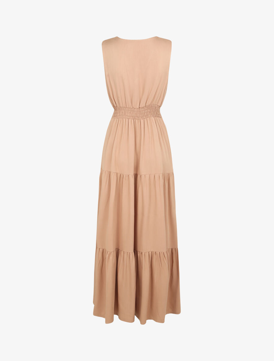 Robe longue cintrée à taille élastiquée - Taupe - 2