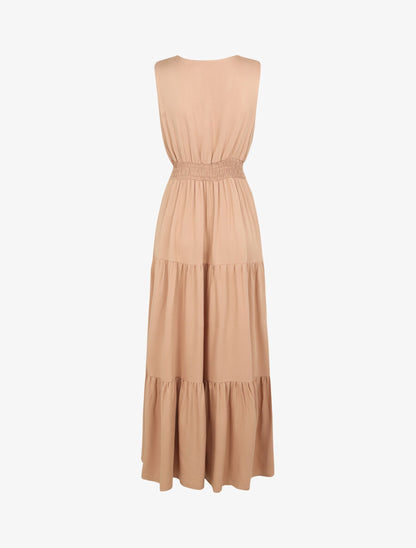 Robe longue cintrée à taille élastiquée - Taupe - 2