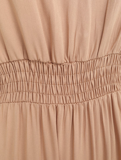 Robe longue cintrée à taille élastiquée - Taupe - 3
