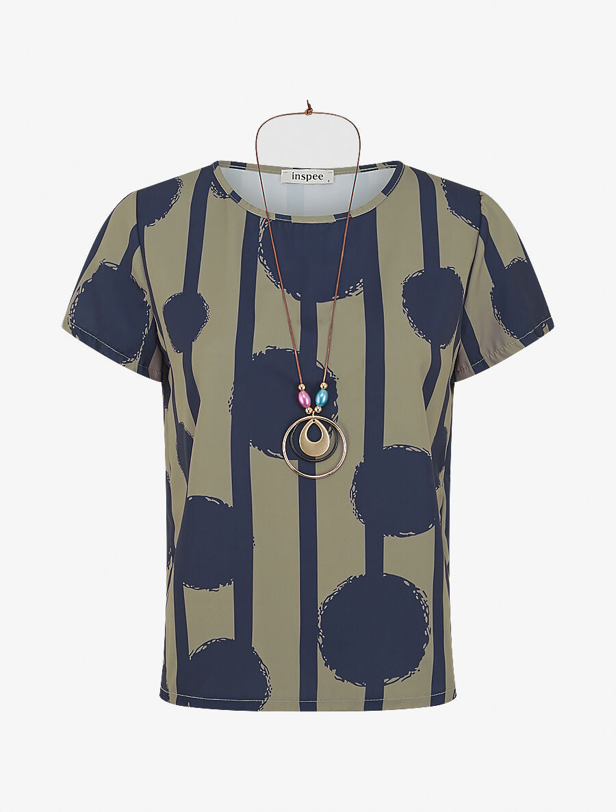 Top droit manches courtes motif abstrait - Kaki - 1