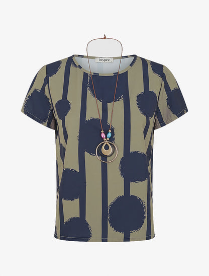 Top droit manches courtes motif abstrait - Kaki - 1
