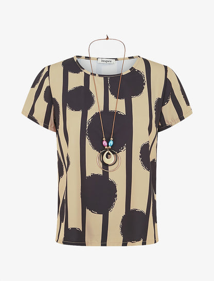 Top droit manches courtes motif abstrait - Beige - 1