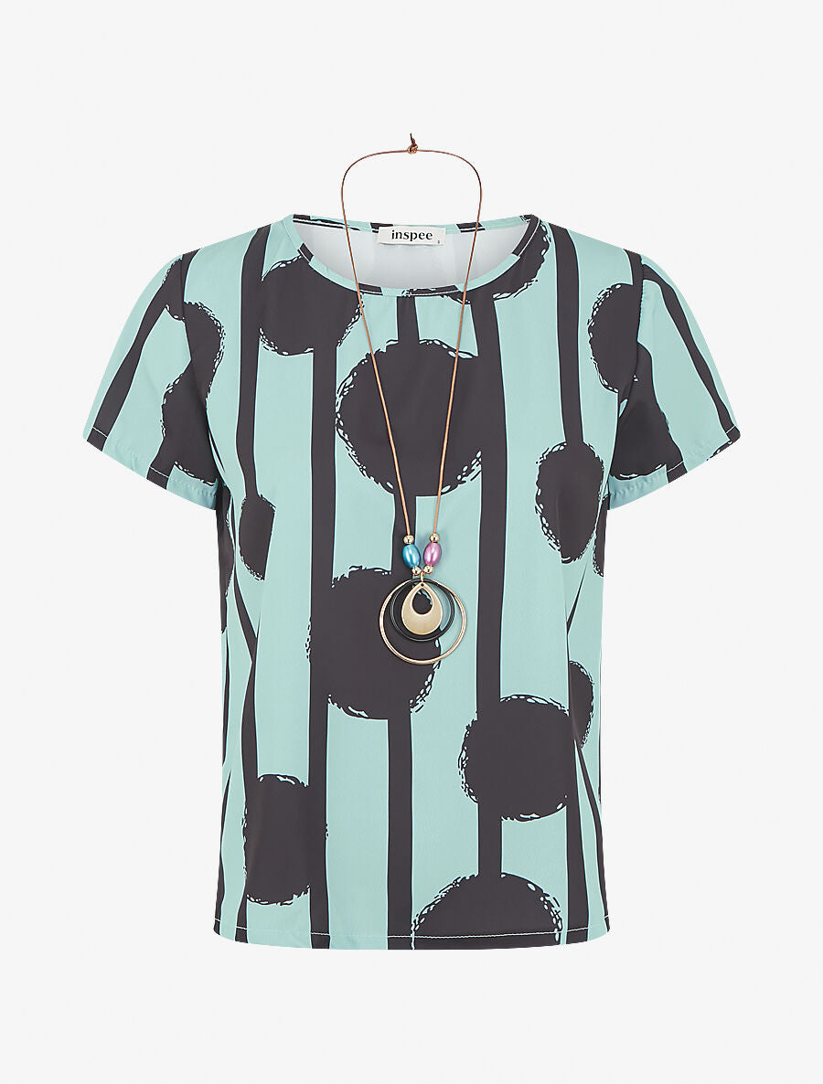 Top droit manches courtes motif abstrait - Bleu clair - 5