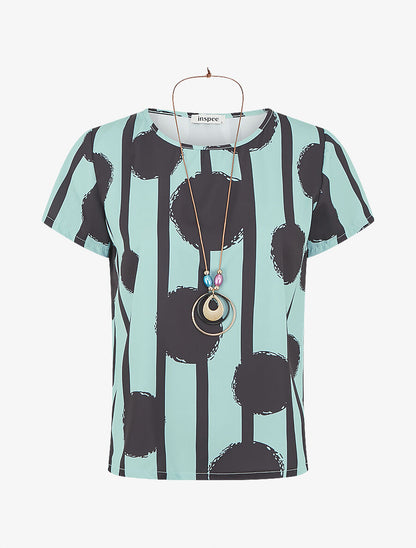 Top droit manches courtes motif abstrait - Bleu clair - 5