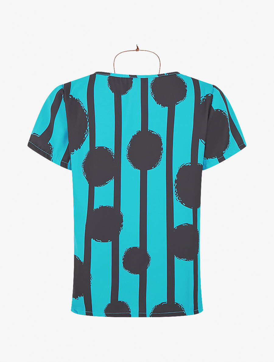 Top droit manches courtes motif abstrait - Bleu canard - 2