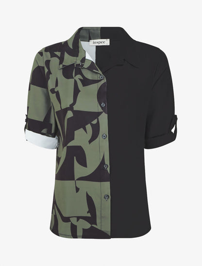 Chemise droite imprimé graphique - Kaki - 1