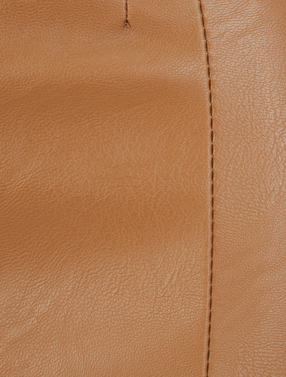 Mini-jupe fendue en simili - Camel - 3