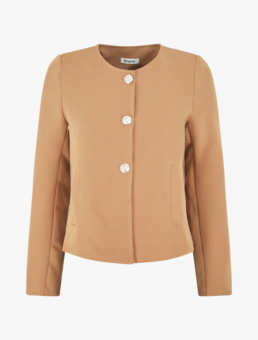 Veste courte à boutons stylisés - Beige foncé - 4