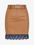 Mini-jupe en simili à bords en dentelle - Camel - 3
