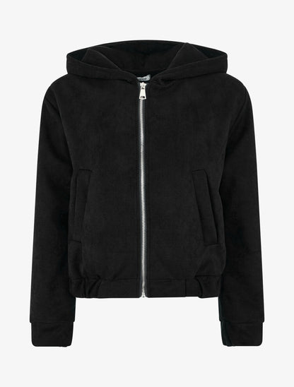 Veste courte en suédine à capuche - Noir - 1