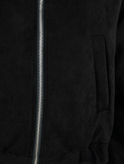 Veste courte en suédine à capuche - Noir - 3