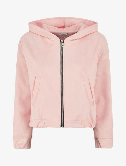 Veste courte en suédine à capuche - Rose - 1