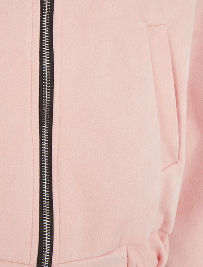 Veste courte en suédine à capuche - Rose - 3