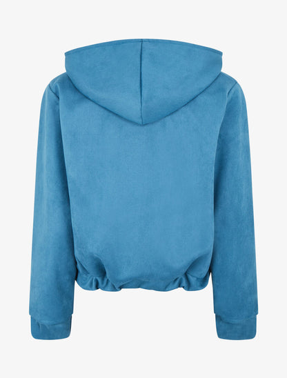 Veste courte en suédine à capuche - Bleu canard - 2
