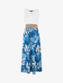 Robe longue bi-matière imprimé feuilles - Bleu azur - 5