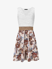 Robe bi-matière imprimé fleuri - Beige - 1