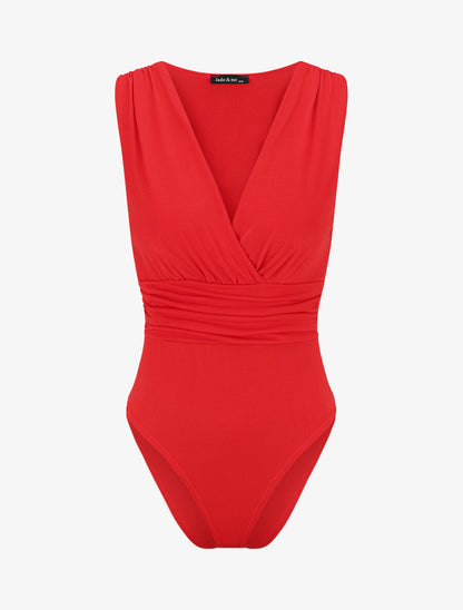 Body sans manches effet drapé - Rouge - 1