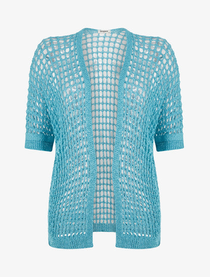 Gilet brillant en maille ajourée - Turquoise - 1