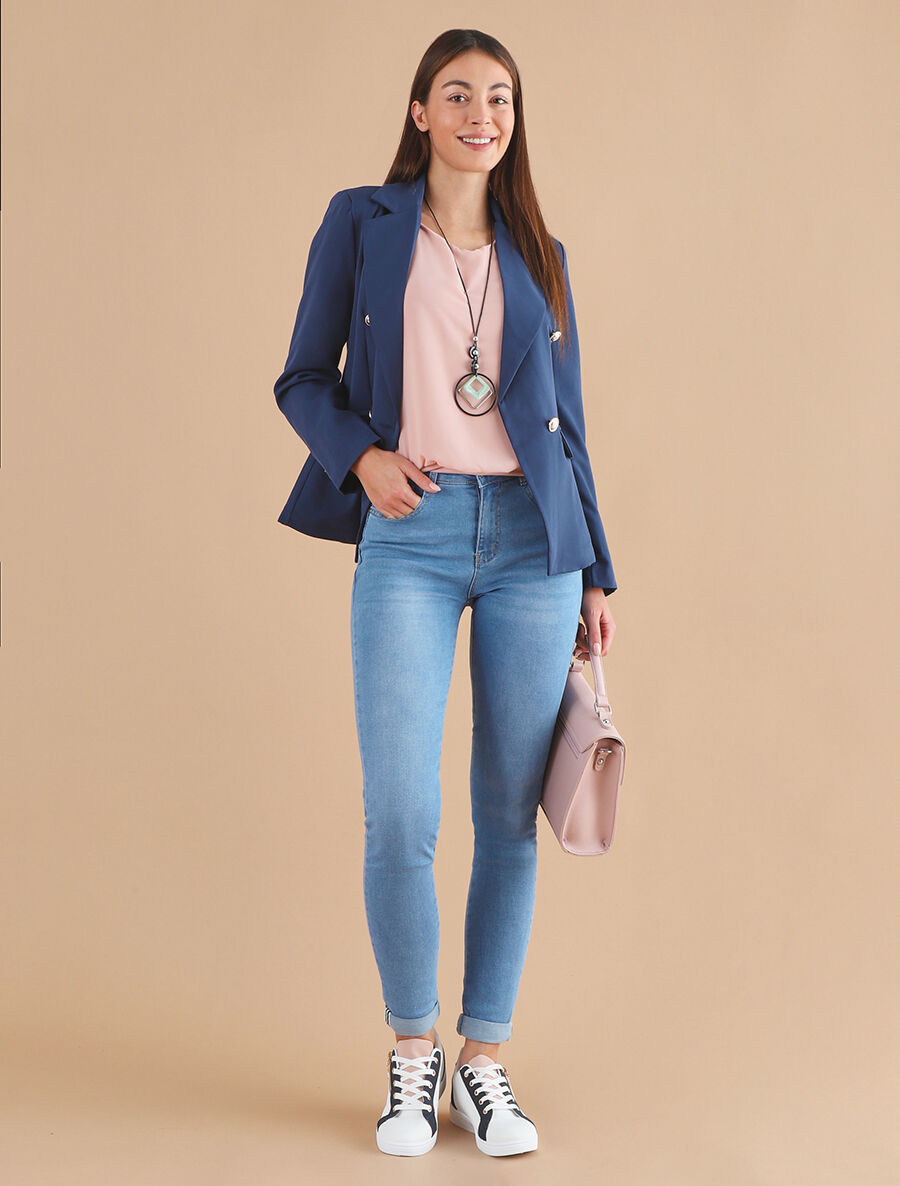Blazer uni boutonné - Marine - 4