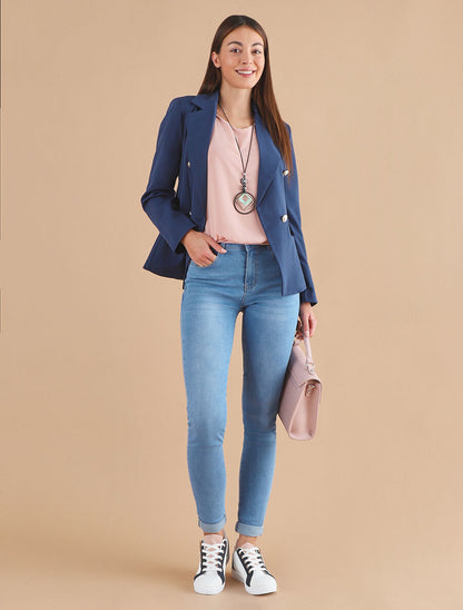 Blazer uni boutonné - Marine - 4