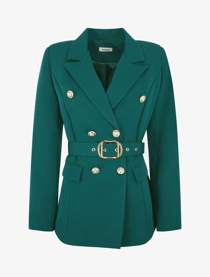Blazer mi-long boutonné et ceinturé - Vert sapin - 1