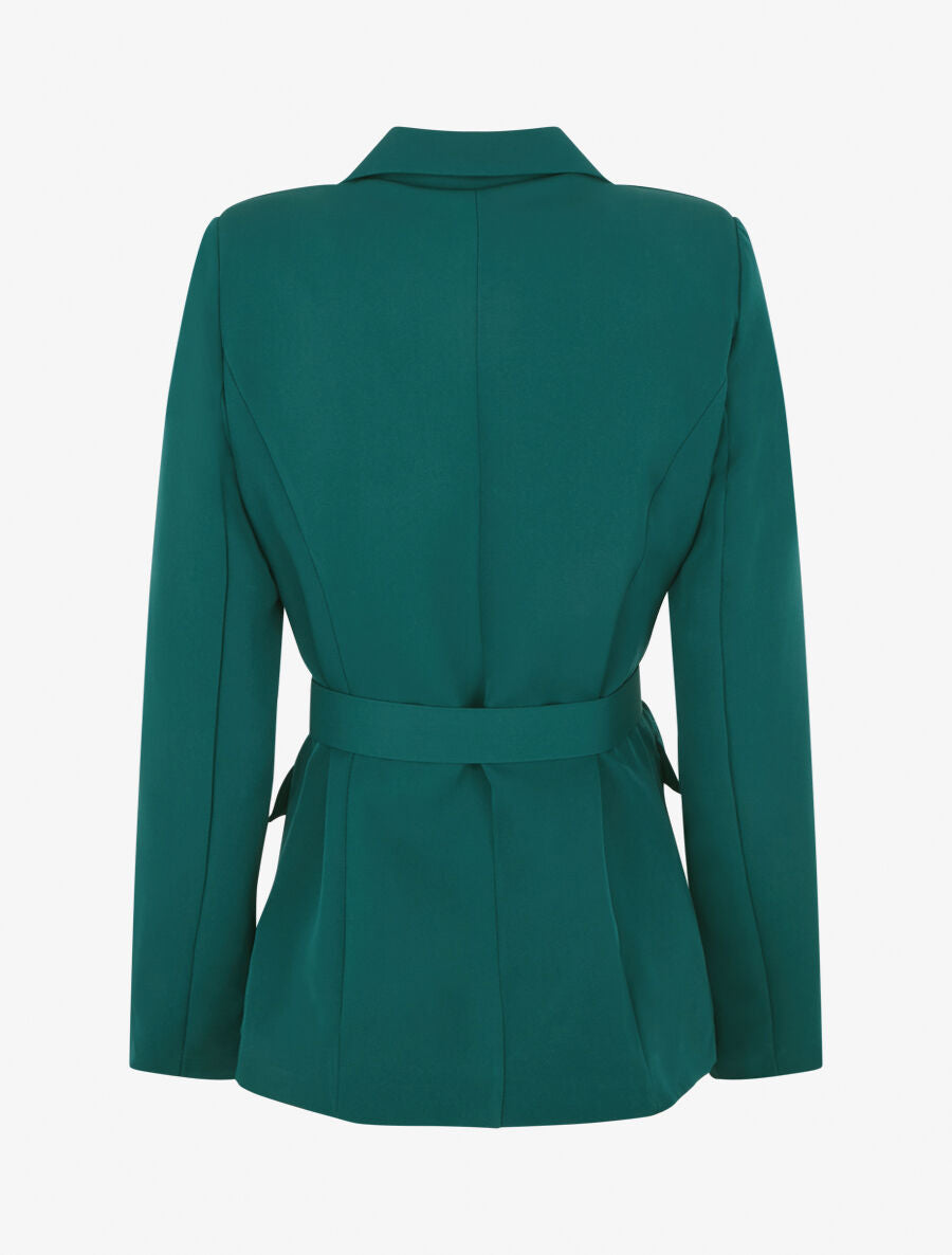 Blazer mi-long boutonné et ceinturé - Vert sapin - 2