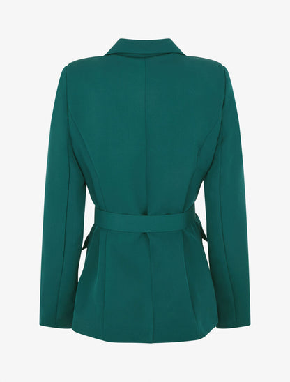 Blazer mi-long boutonné et ceinturé - Vert sapin - 2