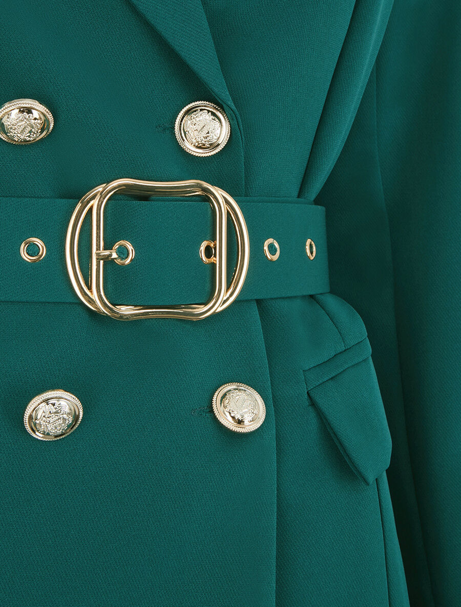 Blazer mi-long boutonné et ceinturé - Vert sapin - 3