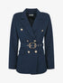 Blazer mi-long boutonné et ceinturé - Marine - 4