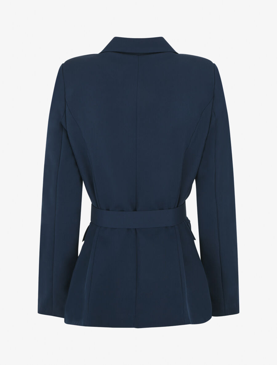 Blazer mi-long boutonné et ceinturé - Marine - 2