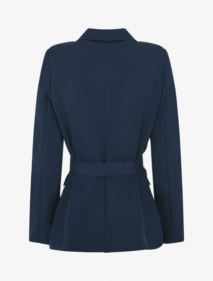 Blazer mi-long boutonné et ceinturé - Marine - 2
