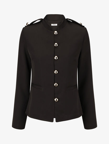 Blazer uni mi-long boutonné - Noir - 4