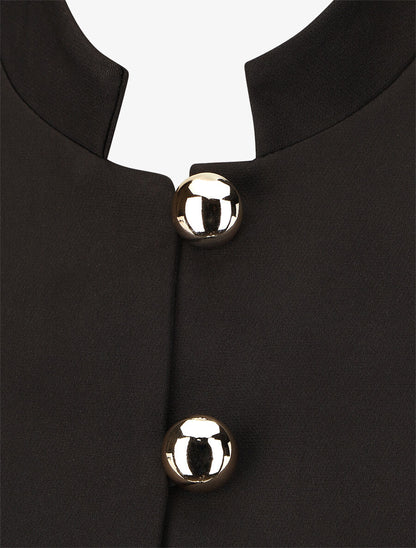 Blazer uni mi-long boutonné - Noir - 3