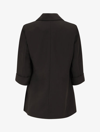 Blazer mi-long à manches à revers - Noir - 2