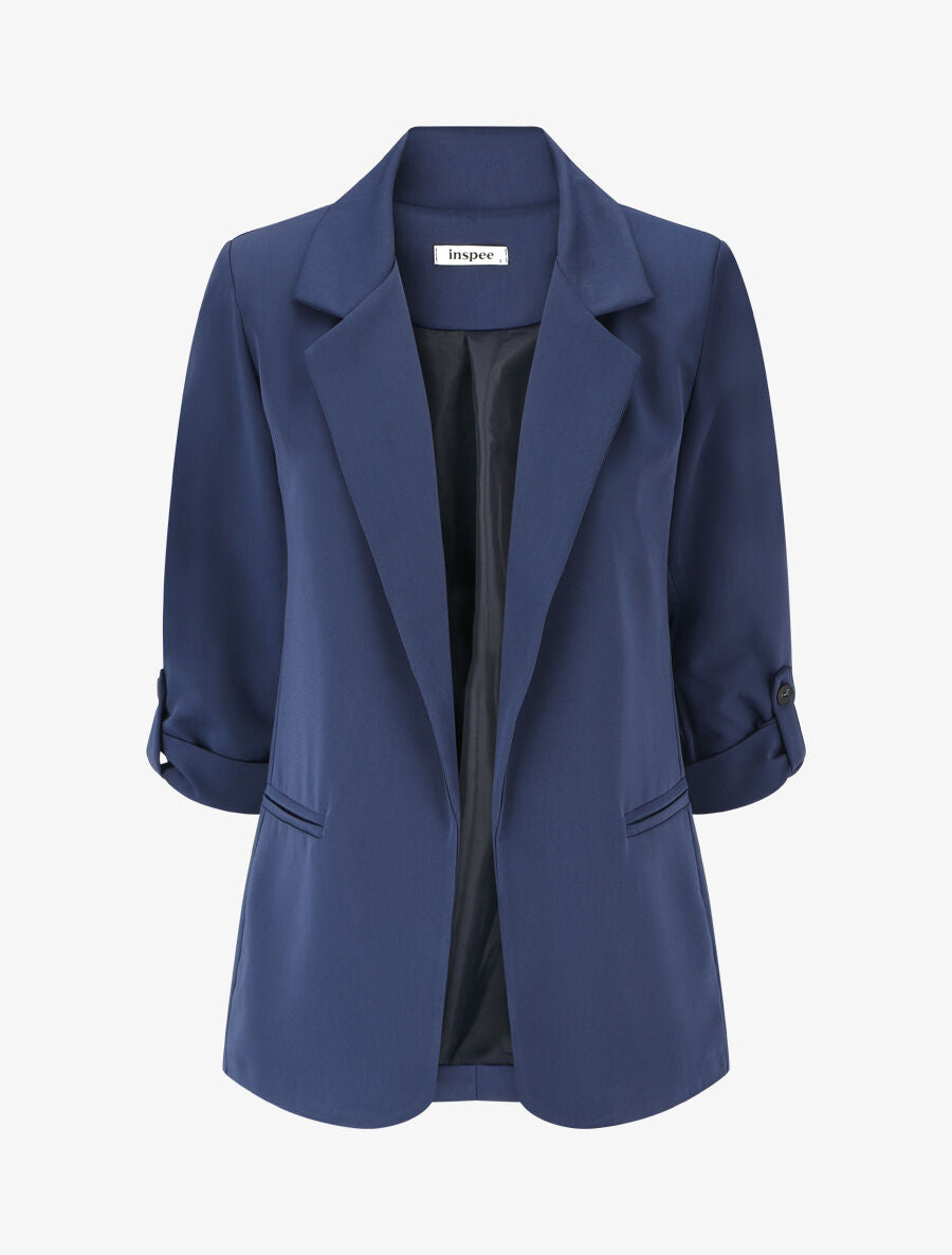 Blazer mi-long à manches à revers - Marine - 1