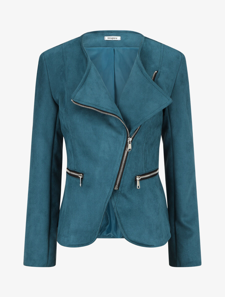 Veste en suédine style perfecto - Bleu canard - 1
