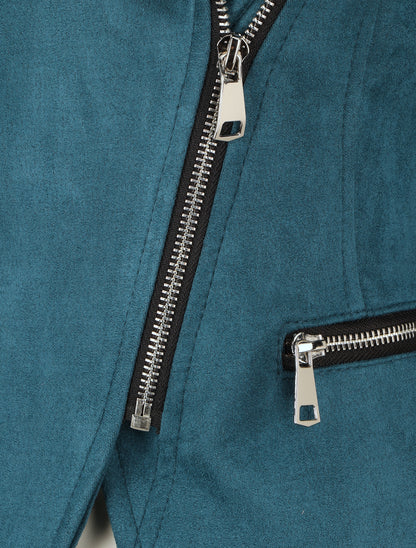 Veste en suédine style perfecto - Bleu canard - 3