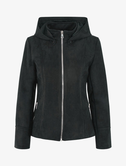 Veste en suédine zippée à capuche - Noir - 1