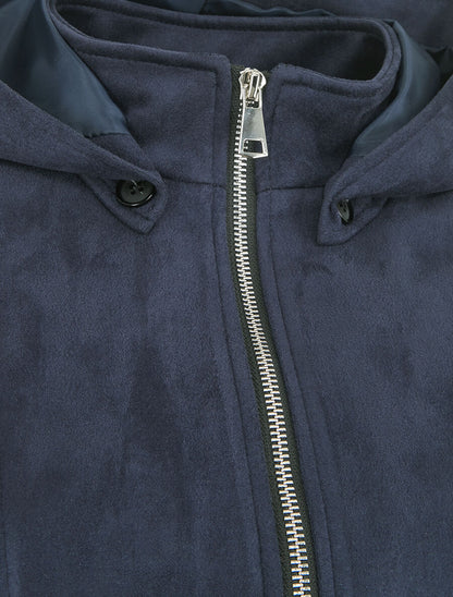 Veste en suédine zippée à capuche - Marine - 3
