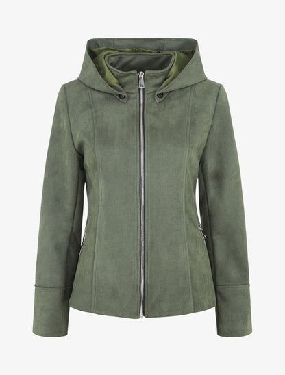 Veste en suédine zippée à capuche - Kaki - 1