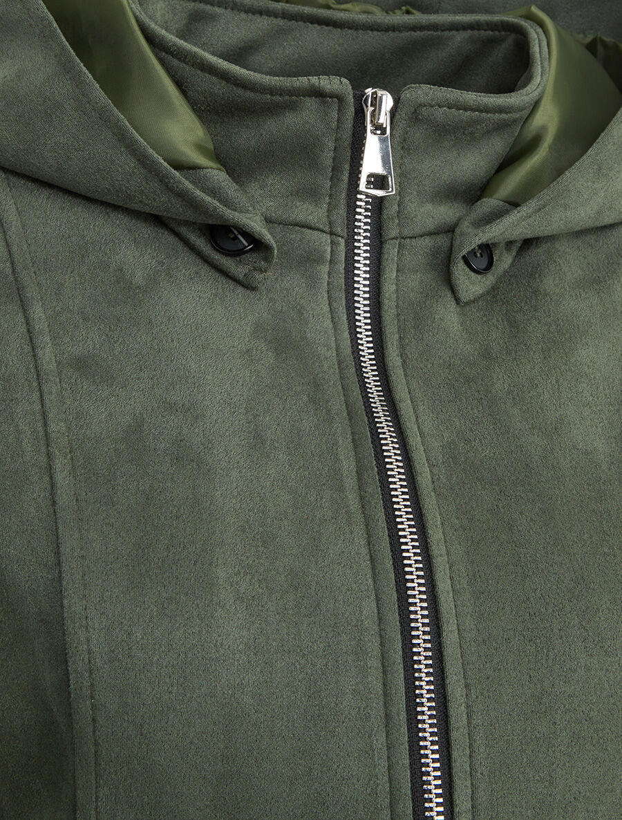 Veste en suédine zippée à capuche - Kaki - 3