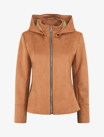Veste en suédine zippée à capuche - Camel - 1