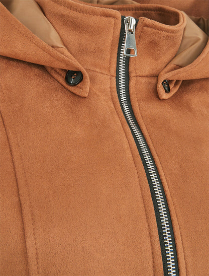 Veste en suédine zippée à capuche - Camel - 3