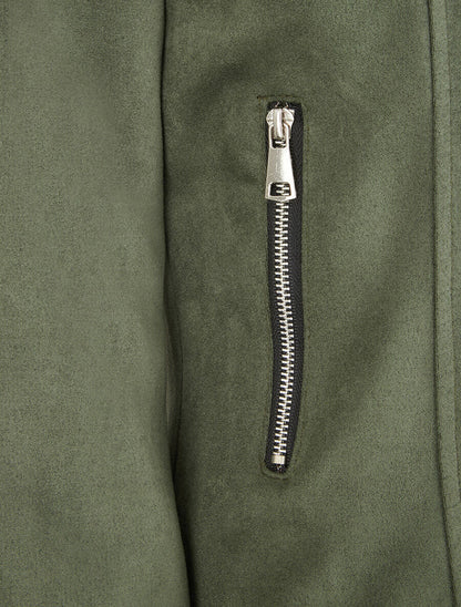 Veste en suédine zippée - Kaki - 3