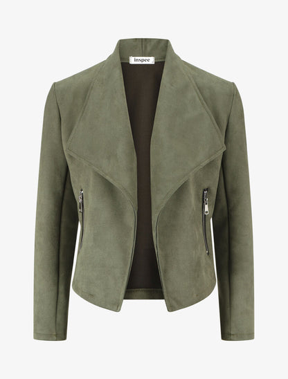 Veste en suédine à pans asymétriques - Kaki - 4
